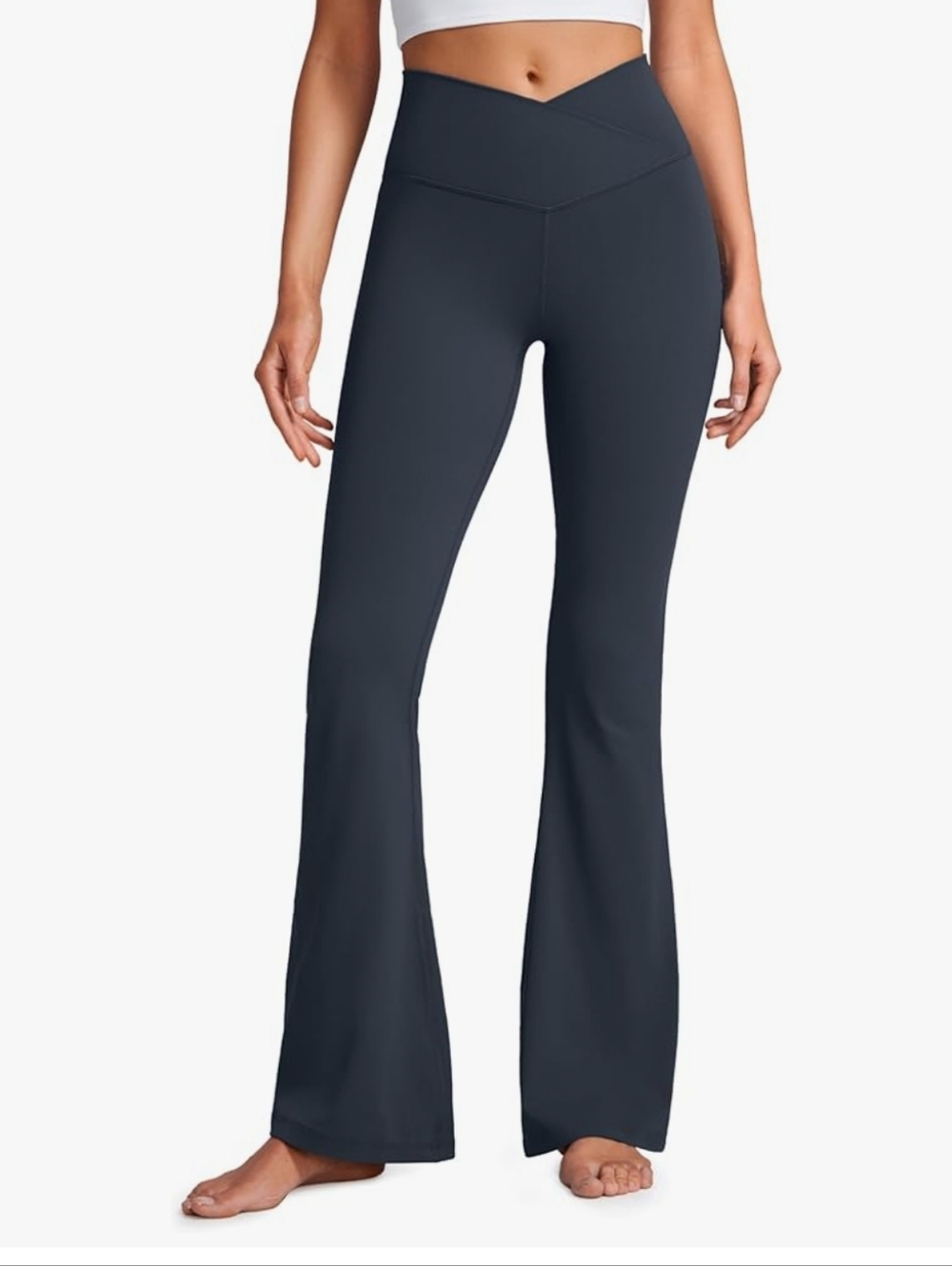 Sunzel v-cut high waist flared leggings/yoga pants, navy, large + like new